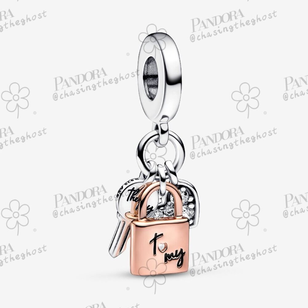 Pandora Two-tone Key, Padlock & Heart Triple Dangle Charm